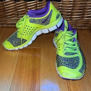 Nike Free 5.0 neon yellow and purple sneakers size 7.5
